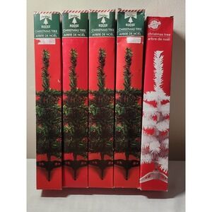 Lot of 4‎ Green Christmas House Mini Christmas Trees & 1 White 18 Inches
